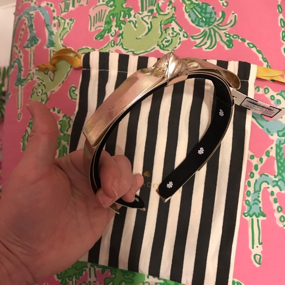 Lele Sadoughi Accessories - Lele Sadoughi faux leather gold Bardot ribbon headband